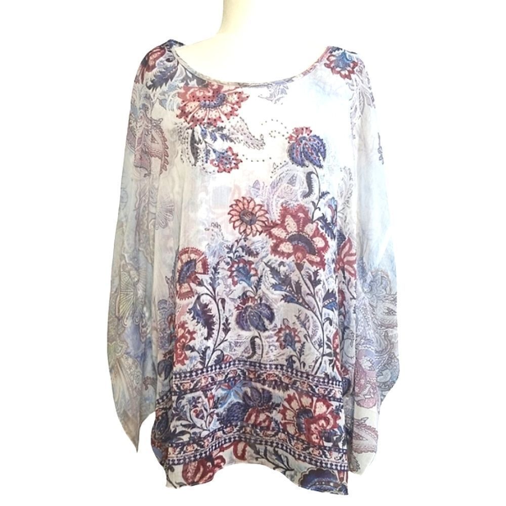 G Collection Blouse Multicolored Floral with Rhinestones Size 3X